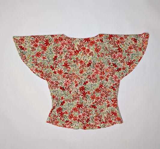 Mango Top XS Red and beige with floral pattern