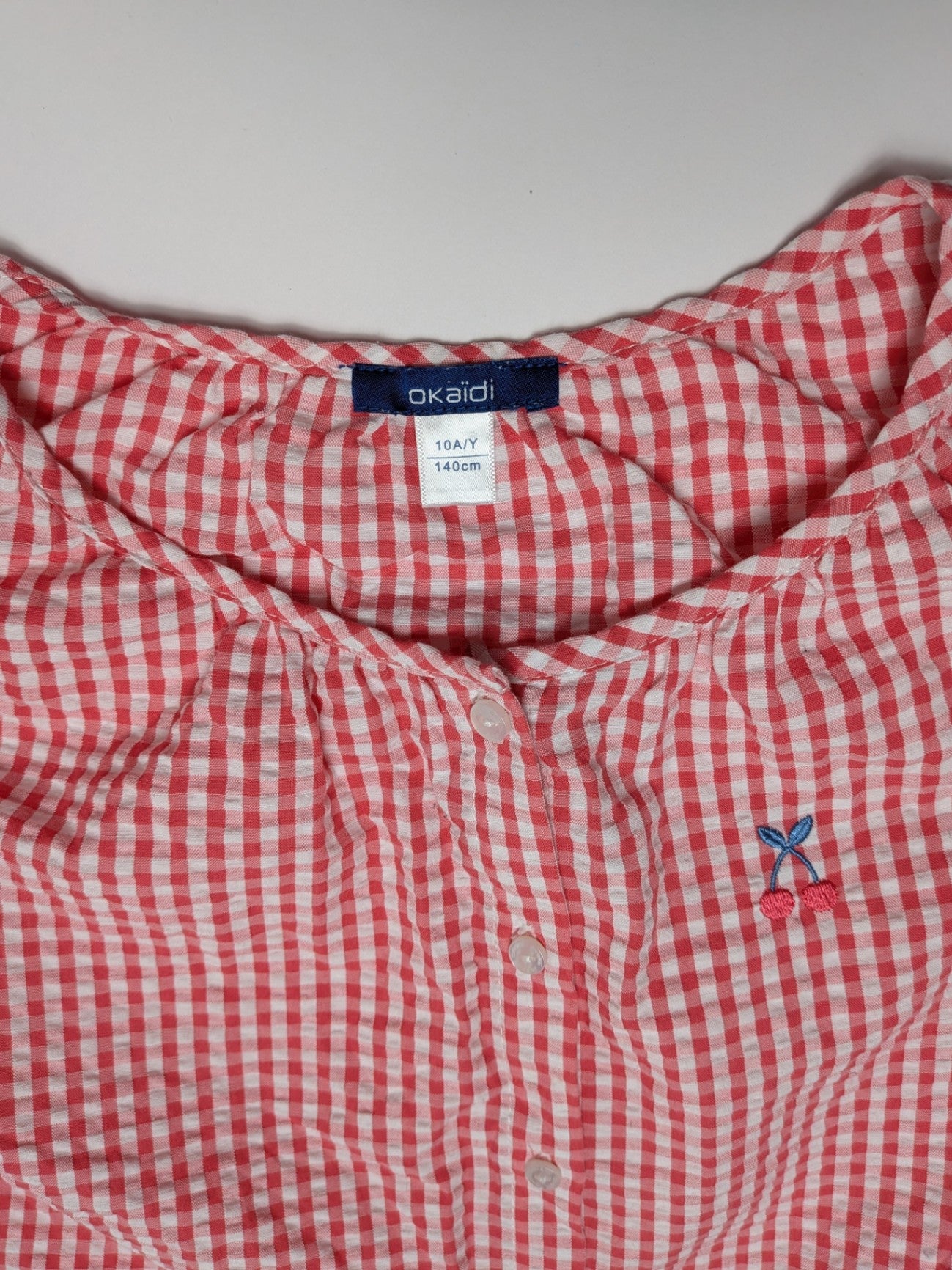 okaidi Shirt 140 Red and white checkered