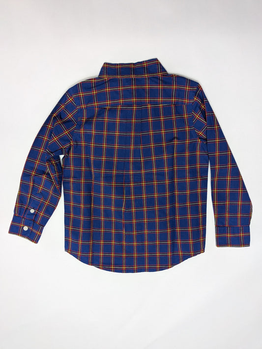Janie and Jack Shirt 4 Blue with red, yellow, and green plaid pattern