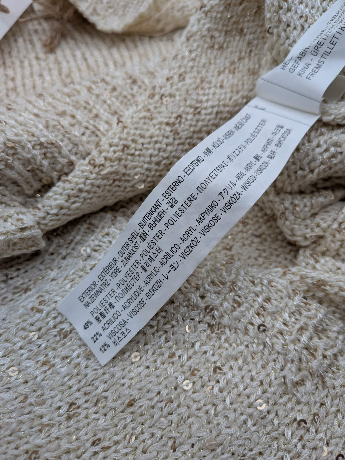 Zara Knit Sweater S Beige with gold sequins