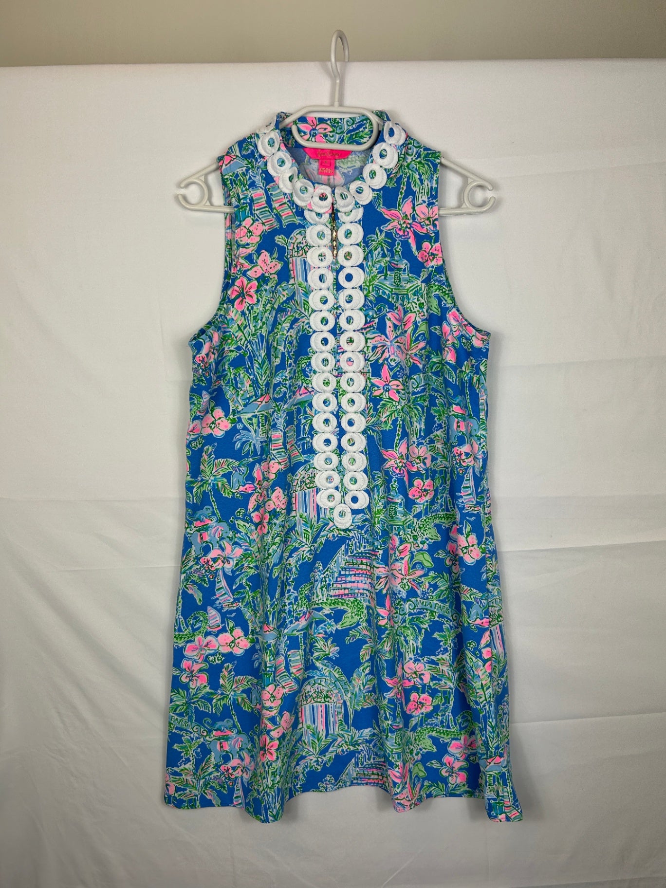 Lilly Pulitzer Dress M Blue with pink, green, and white floral pattern