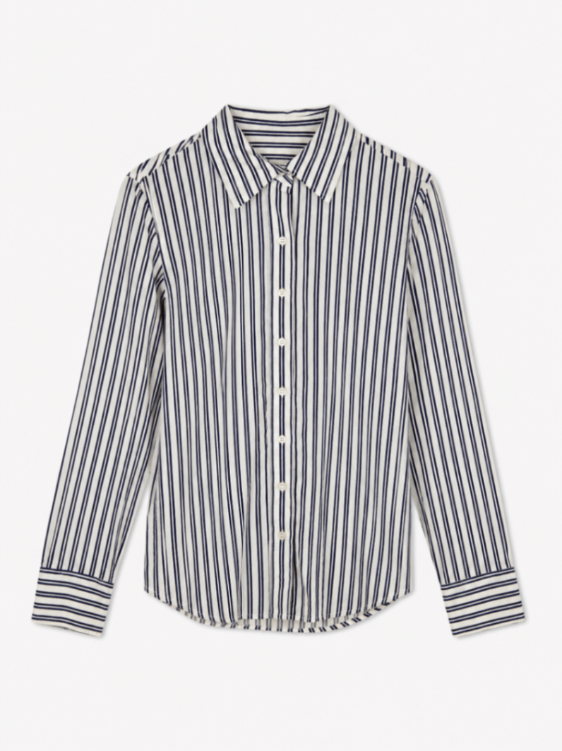 Banana Republic S White with navy blue stripes