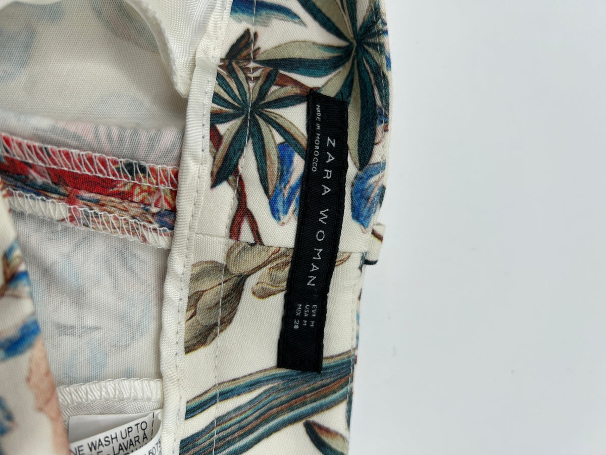 Zara Woman Pants M Cream with multicolor floral pattern