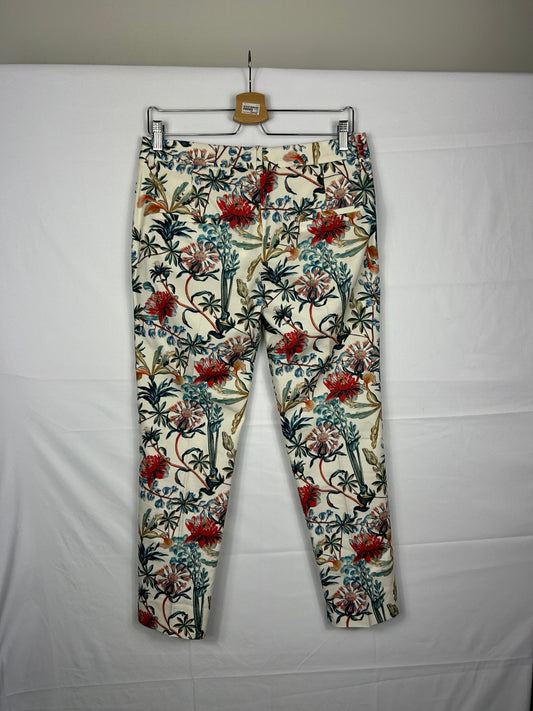 Zara Woman Pants M Cream with multicolor floral pattern