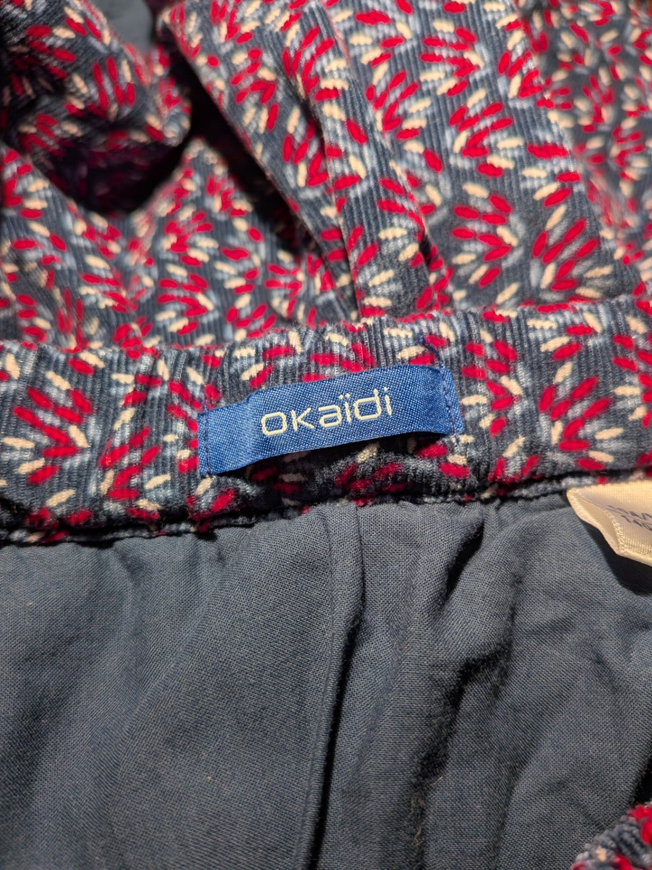 Okaidi Skirt 140cm Navy Blue with Red and White Pattern