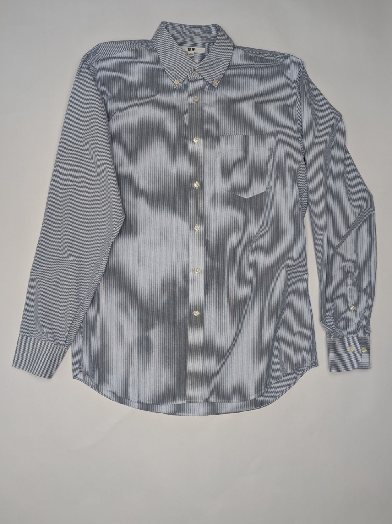 Uniqlo Shirt L Light Blue and White Stripes