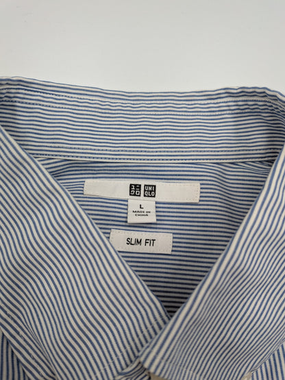 Uniqlo Shirt L Light Blue and White Stripes