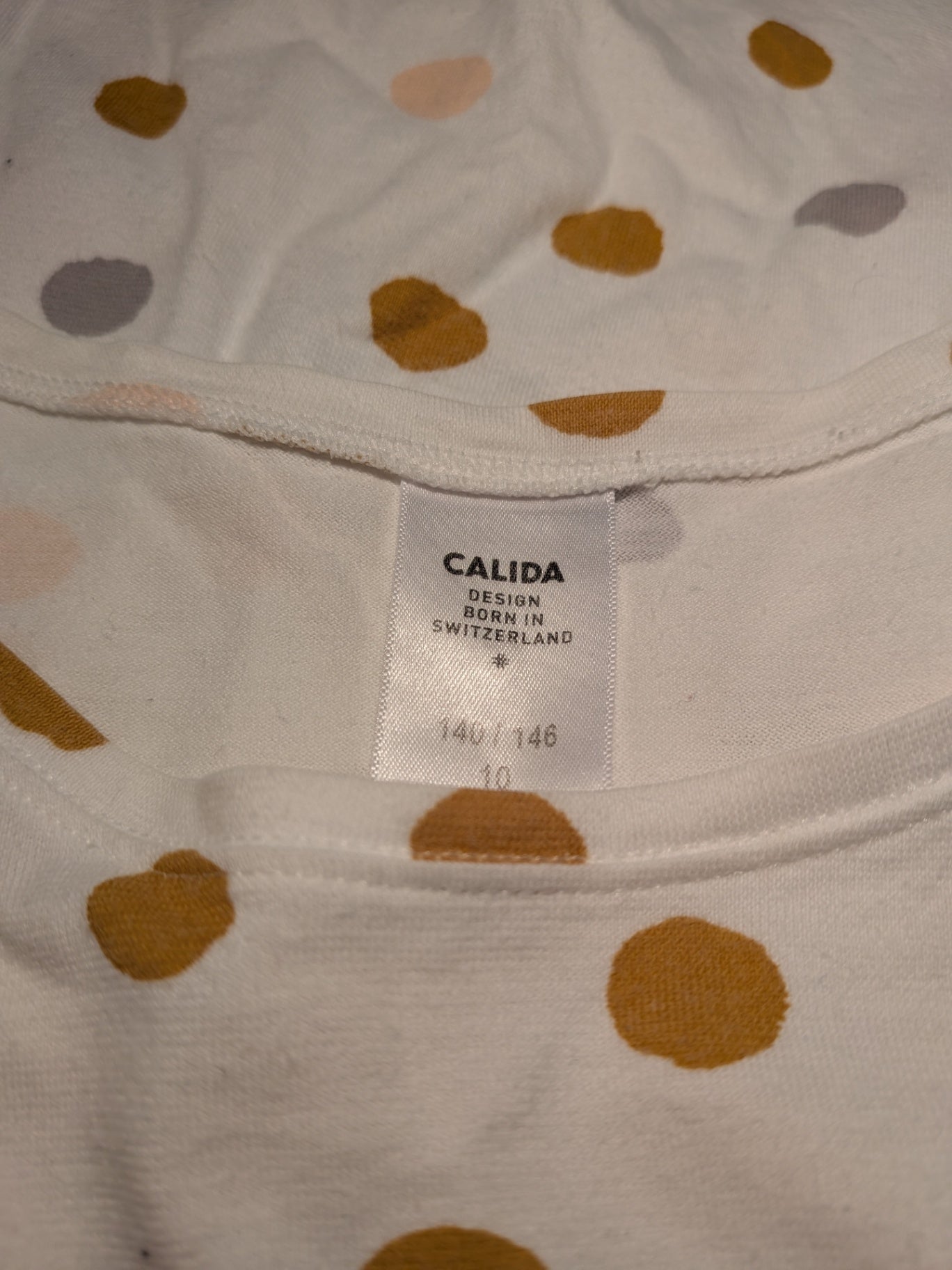 Calida Top / T-shirt 140-146 White with multicolored polka dots (brown, pink, gray, beige)