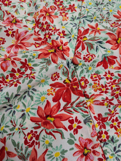 Mango Top XS Red and beige with floral pattern