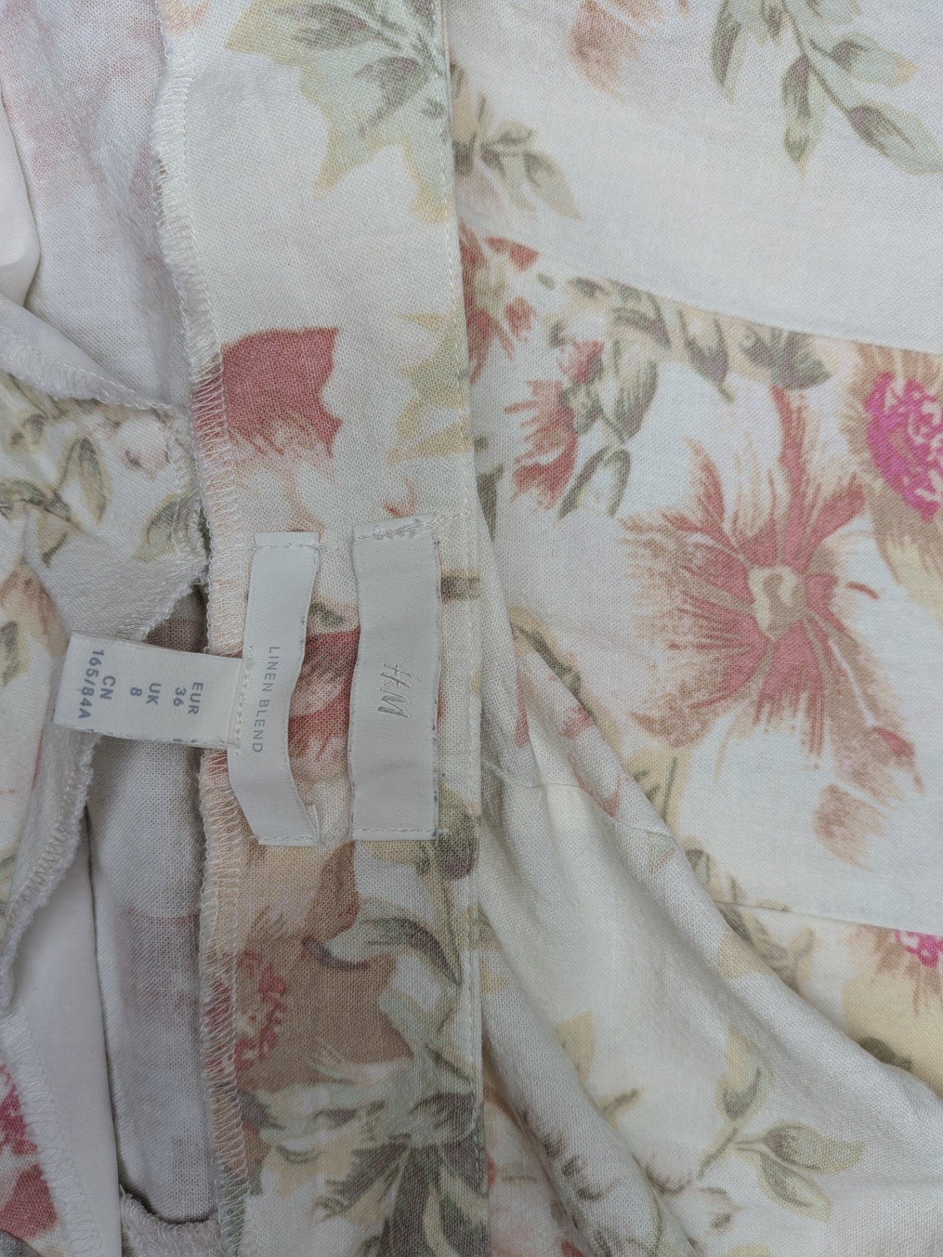 H&M Blouse 36 Cream with floral pattern in pink, green, and beige
