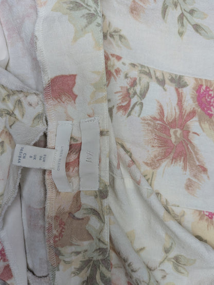H&M Blouse 36 Cream with floral pattern in pink, green, and beige