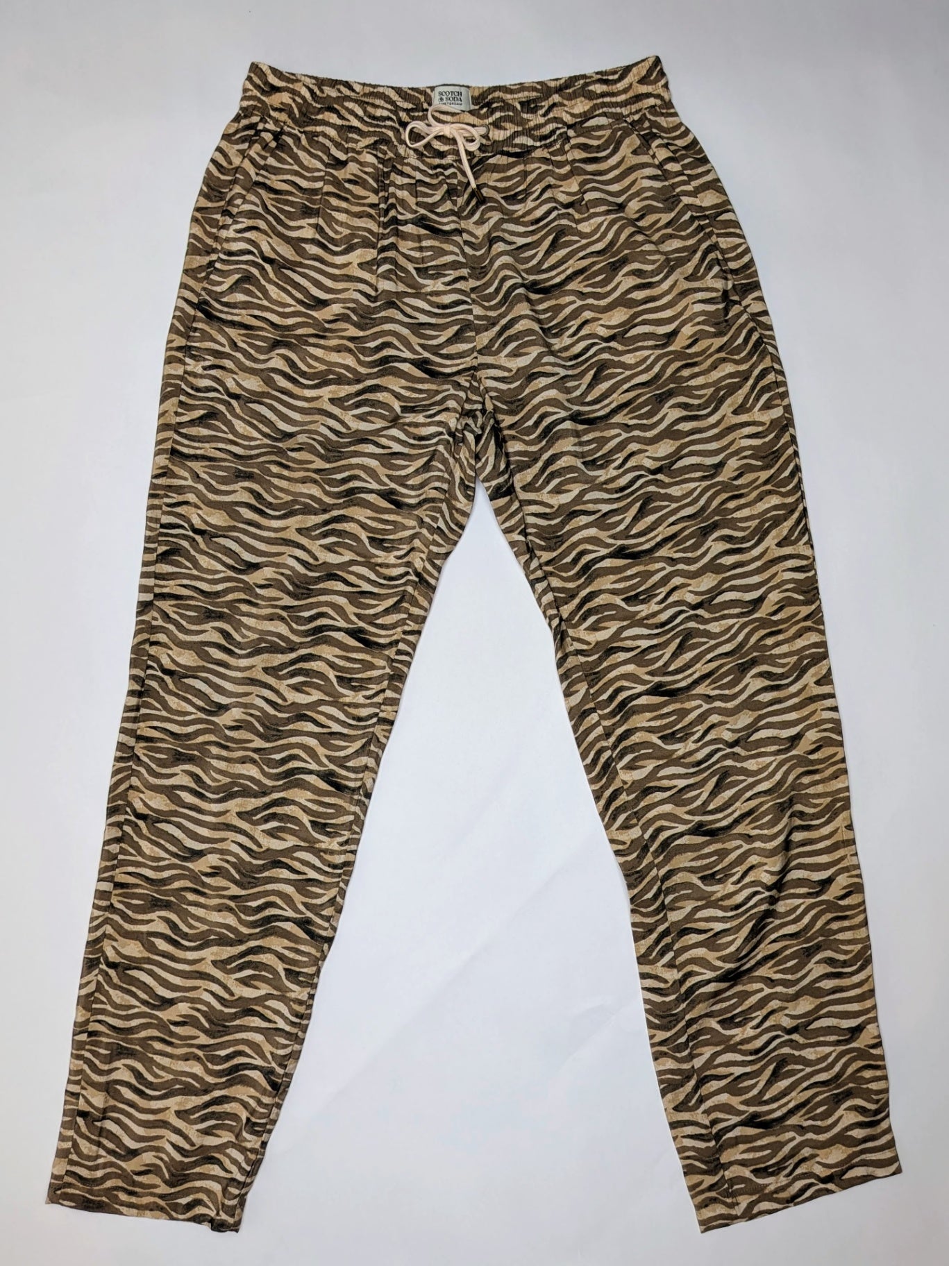 Scotch & Soda Pants M Beige with black and brown tiger stripe pattern