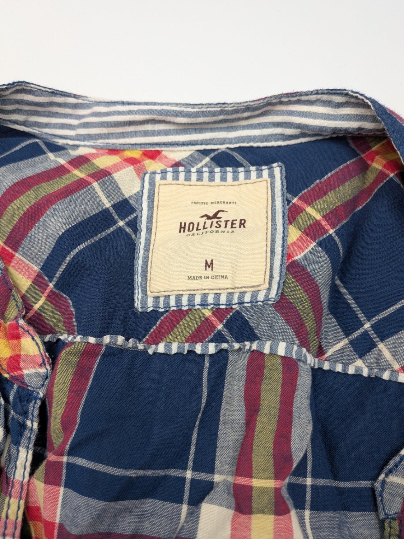 Hollister Shirt M Navy blue with red, yellow, and white plaid pattern
