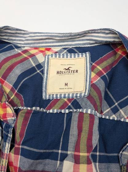 Hollister Shirt M Navy blue with red, yellow, and white plaid pattern