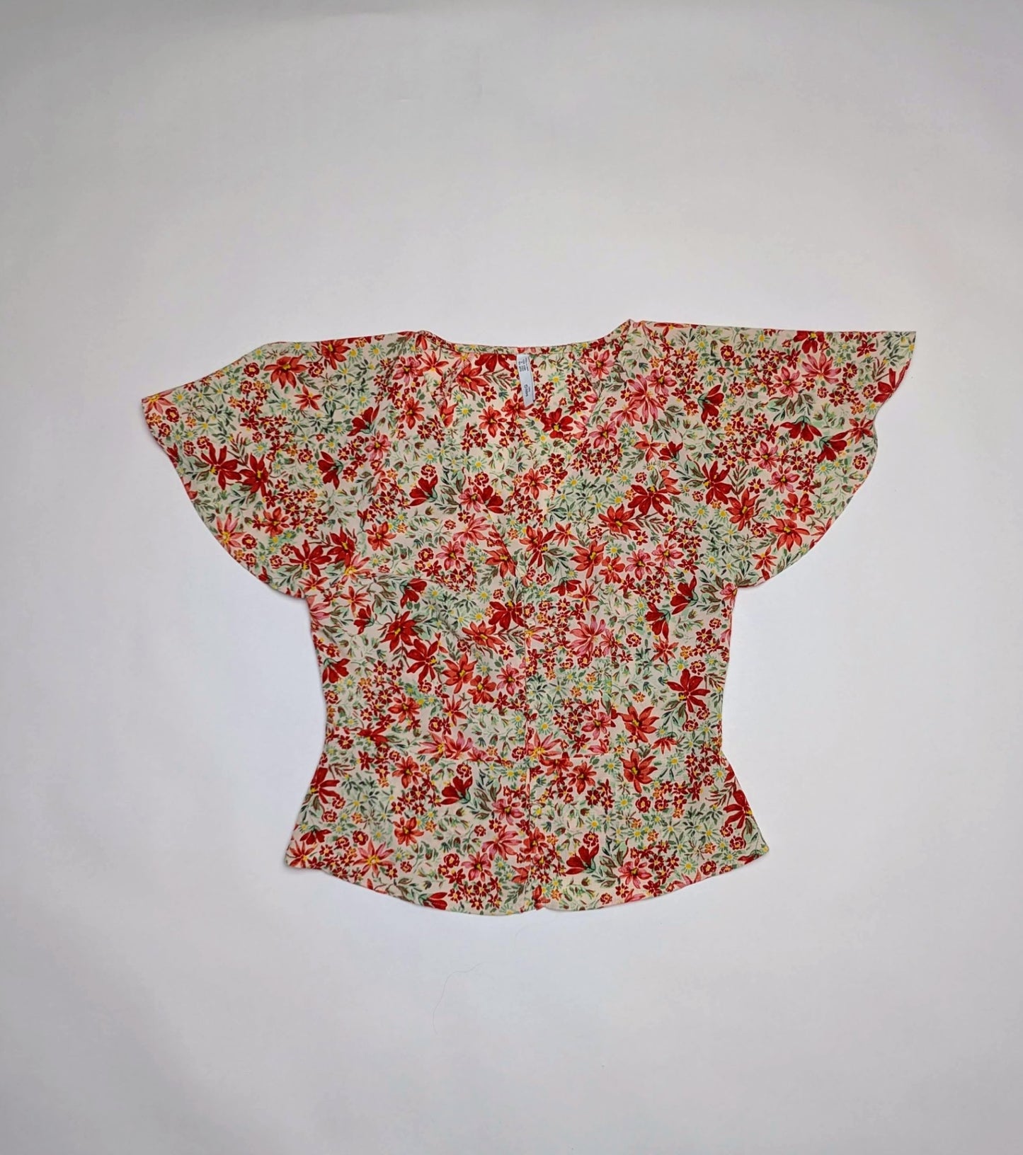 Mango Top XS Red and beige with floral pattern