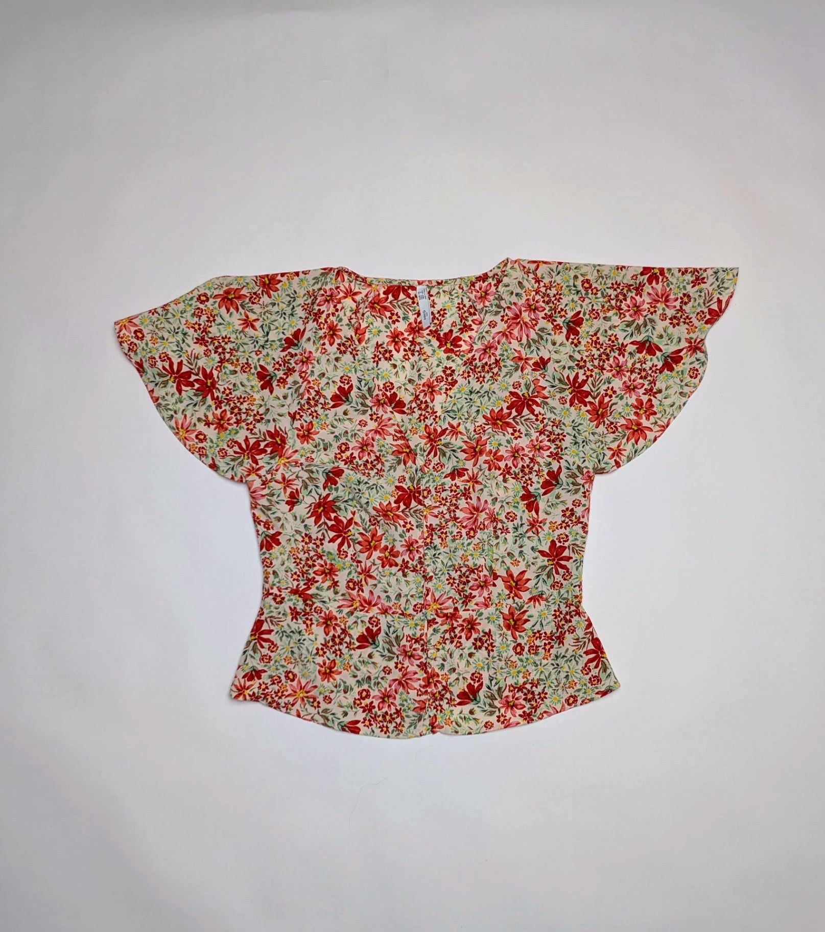 Mango Top XS Red and beige with floral pattern