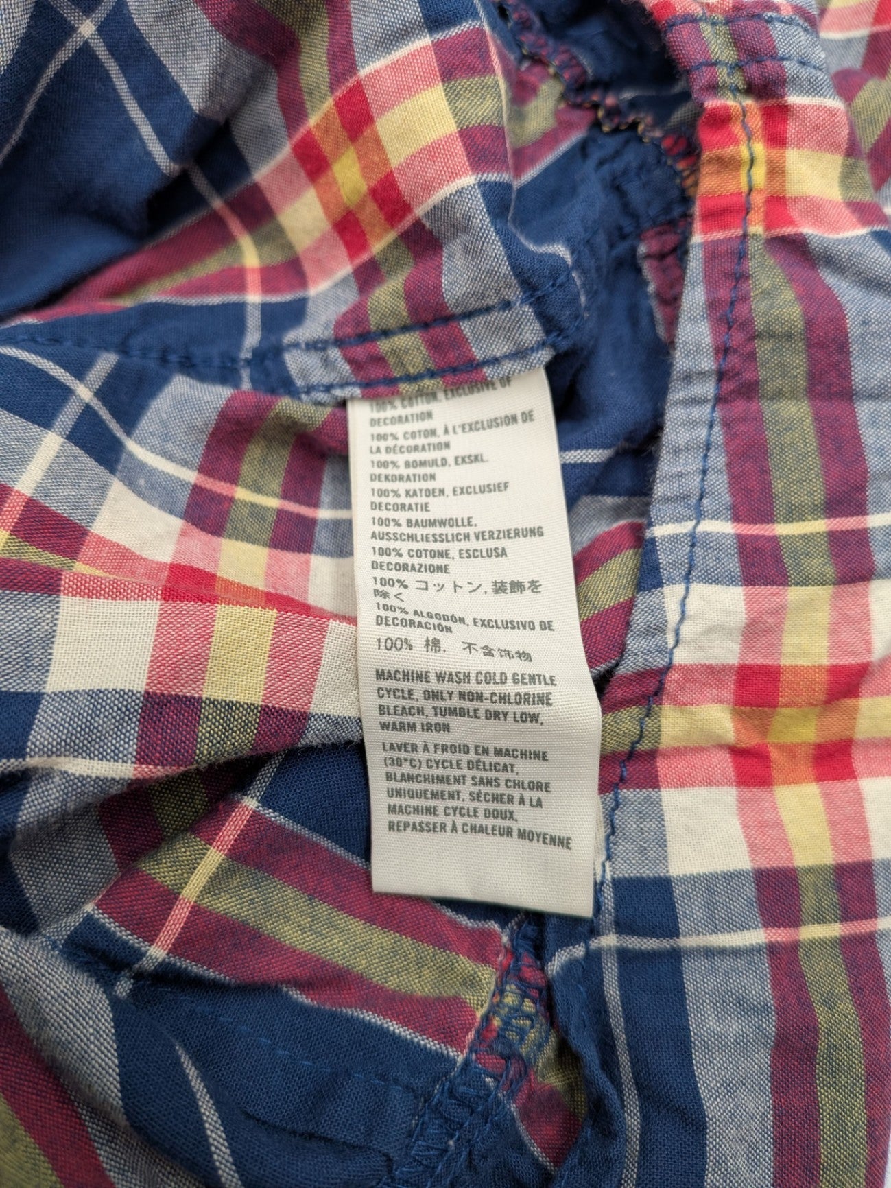 Hollister Shirt M Navy blue with red, yellow, and white plaid pattern