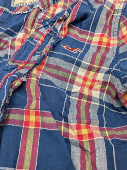 Hollister Shirt M Navy blue with red, yellow, and white plaid pattern