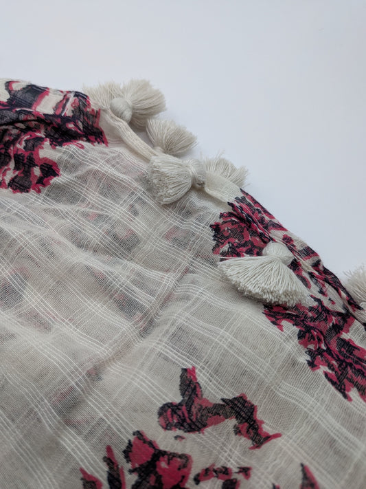 JAGO Scarf Cream with pink and black floral print
