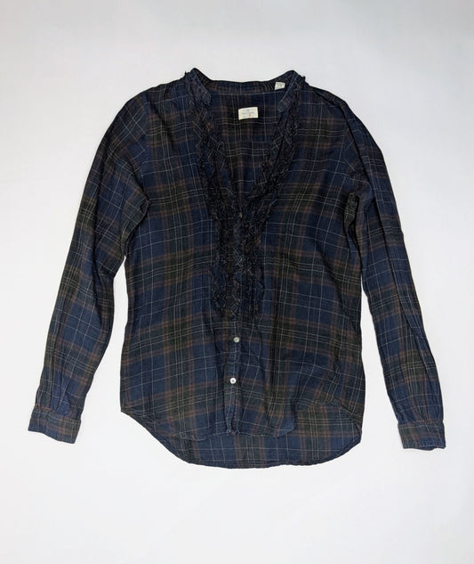 Hartford Shirt 2 Dark blue with brown and green plaid patterns