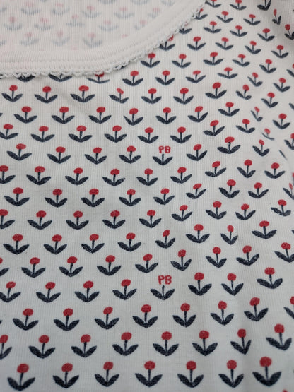 Petit Bateau Dress M White with a pattern of small red and floral elements