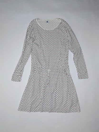 Petit Bateau Dress M White with a pattern of small red and floral elements