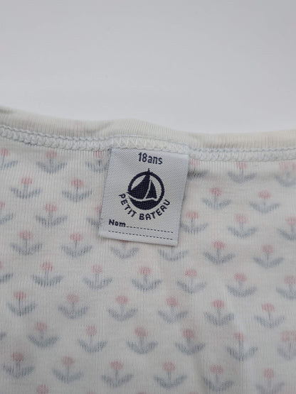 Petit Bateau Dress M White with a pattern of small red and floral elements