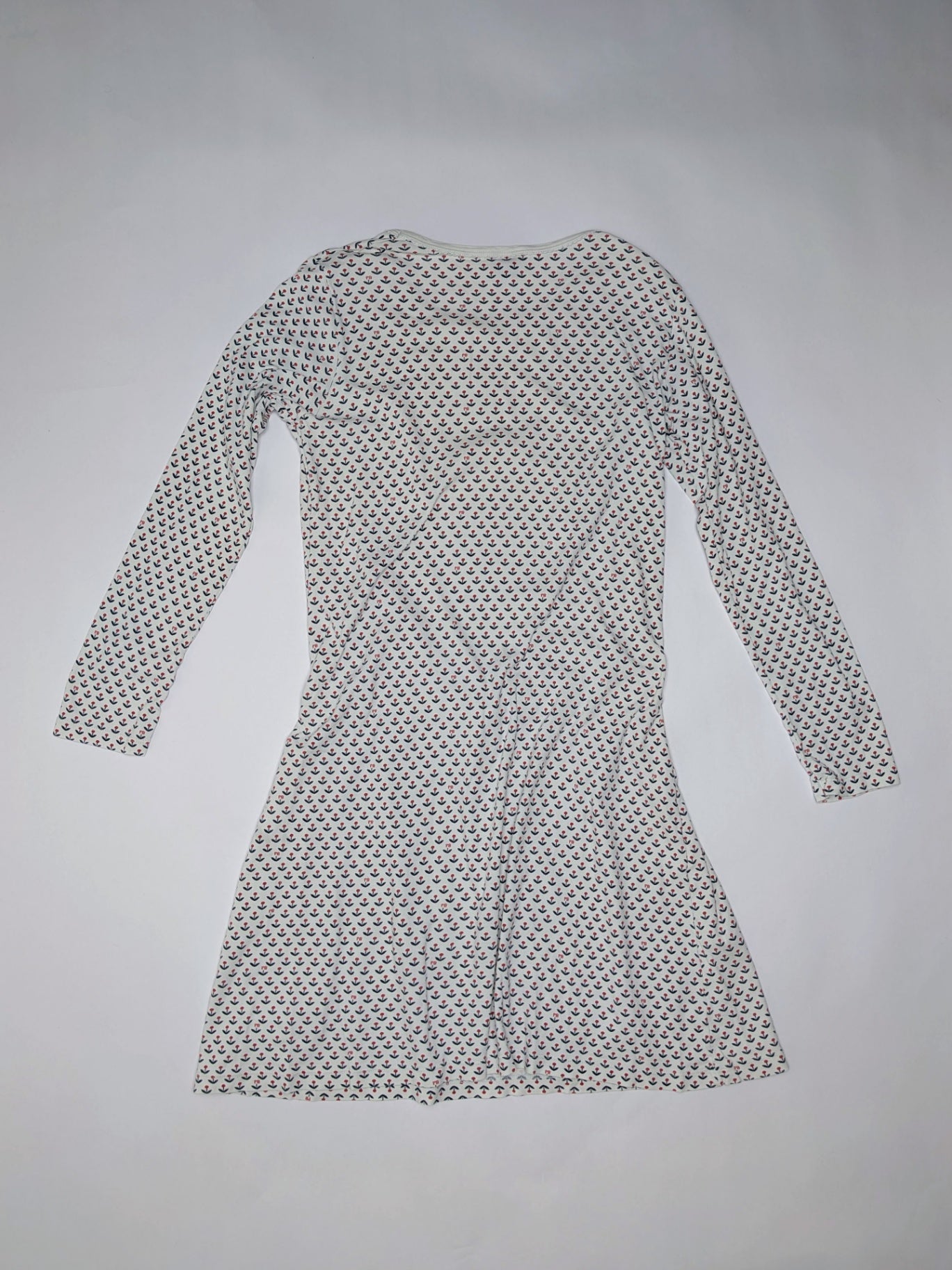 Petit Bateau Dress M White with a pattern of small red and floral elements
