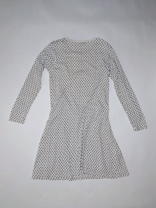 Petit Bateau Dress M White with a pattern of small red and floral elements
