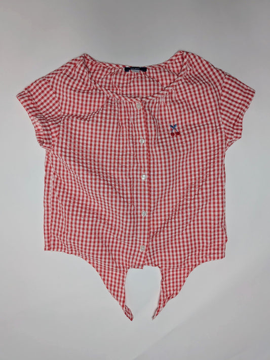 okaidi Shirt 140 Red and white checkered