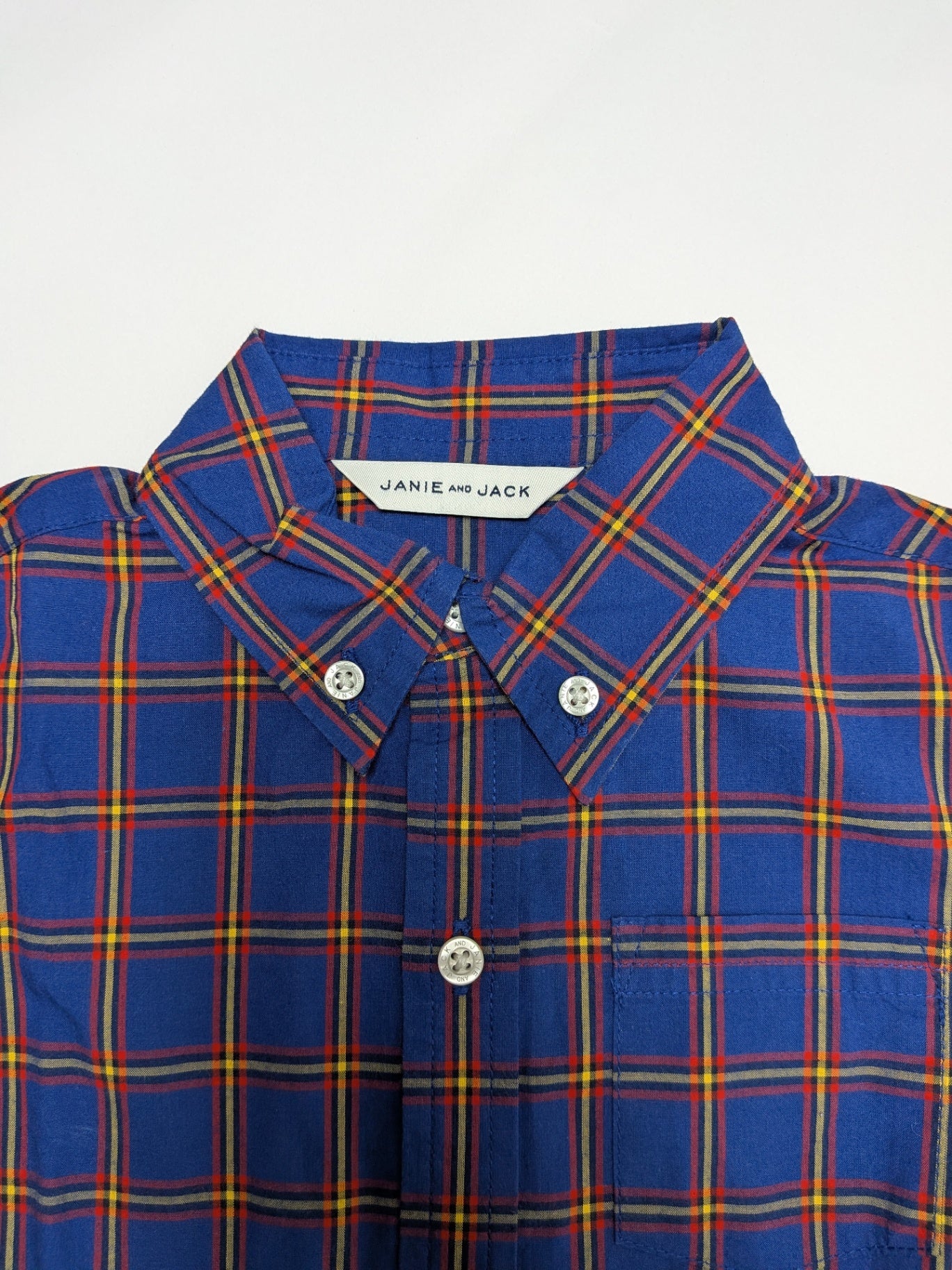 Janie and Jack Shirt 4 Blue with red, yellow, and green plaid pattern