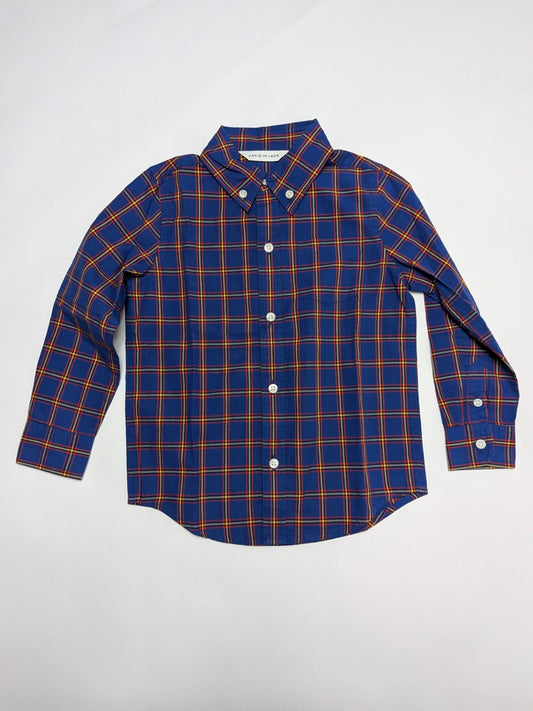 Janie and Jack Shirt 4 Blue with red, yellow, and green plaid pattern