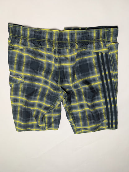 Adidas Shorts M Dark gray, yellow, and white plaid pattern