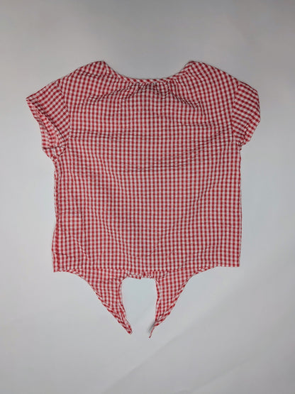 okaidi Shirt 140 Red and white checkered