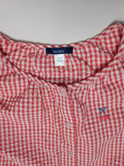 okaidi Shirt 140 Red and white checkered