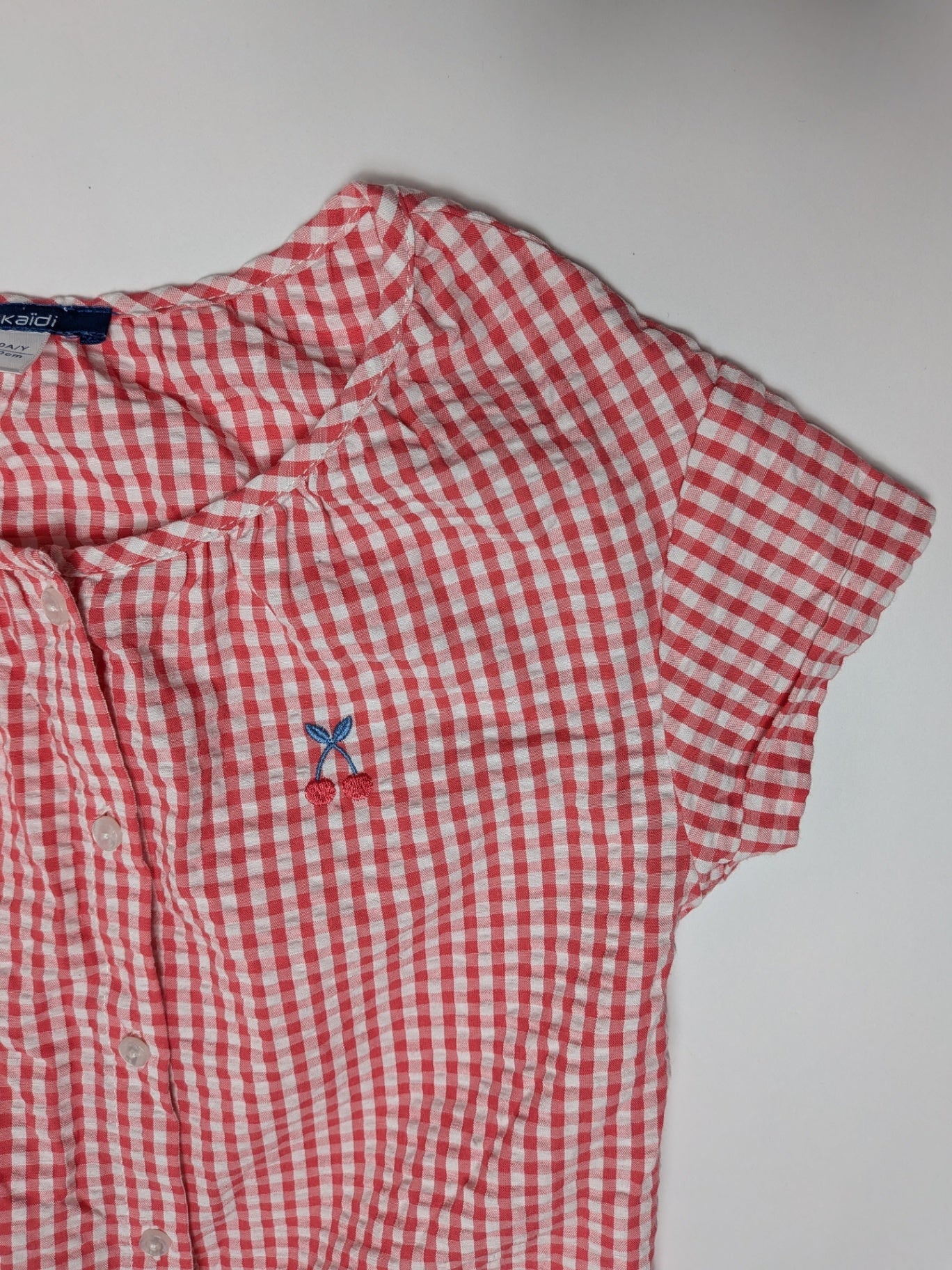 okaidi Shirt 140 Red and white checkered