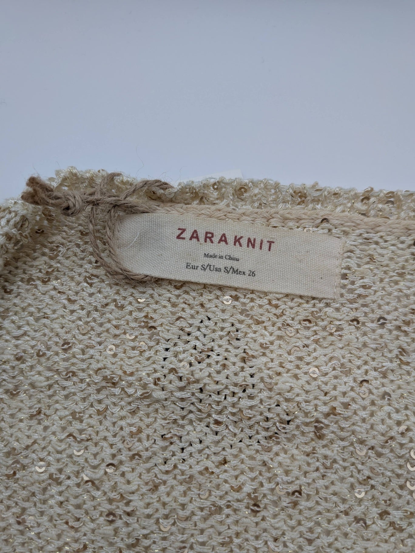 Zara Knit Sweater S Beige with gold sequins