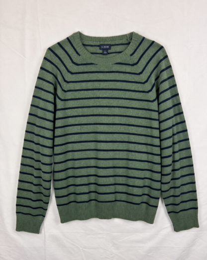 J. Crew Sweater L Green with navy blue stripes