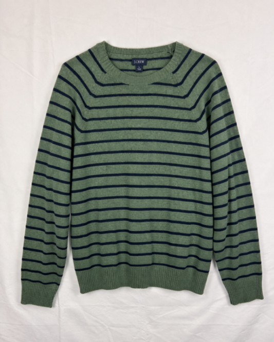 J. Crew Sweater L Green with navy blue stripes
