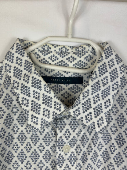 Perry Ellis Shirt L White and blue