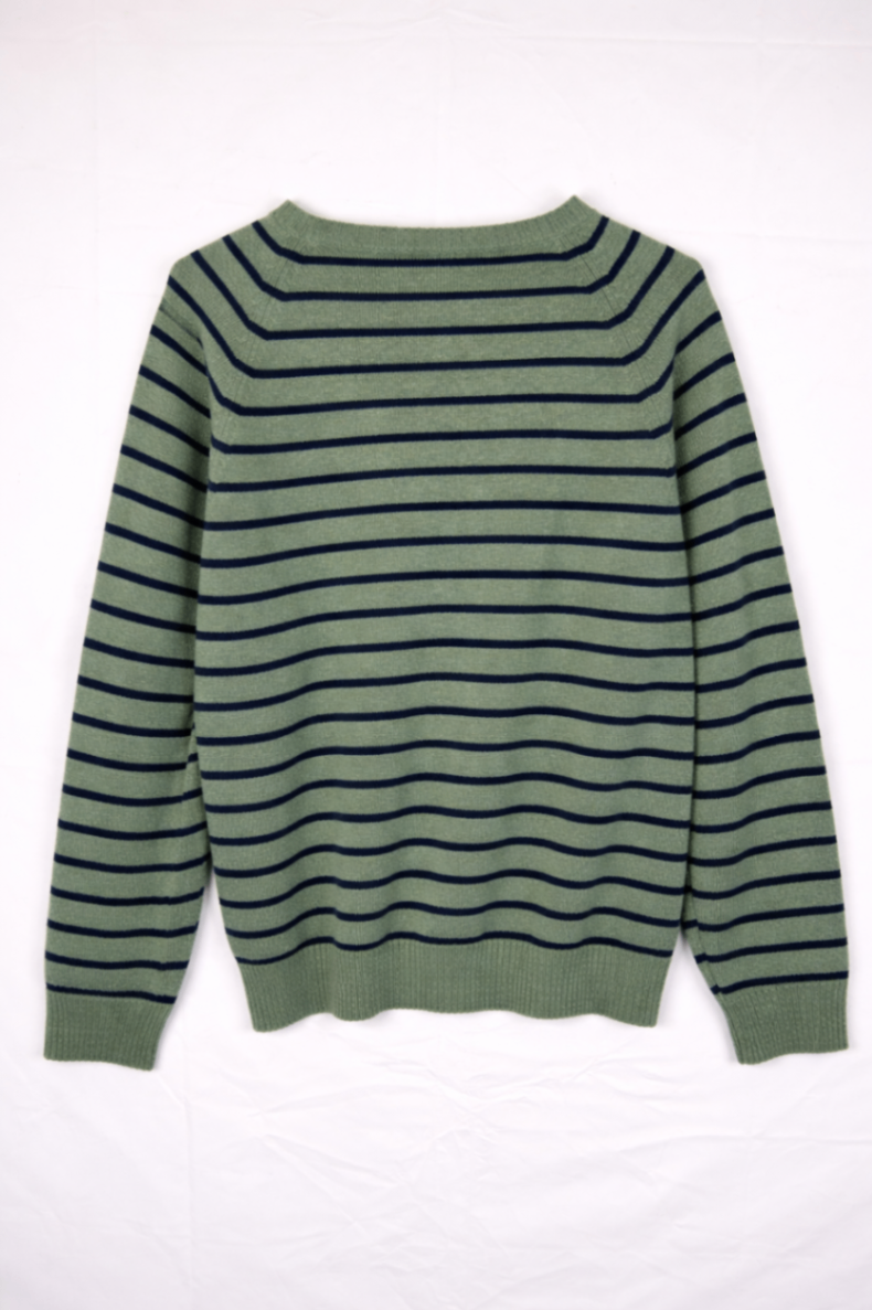 J. Crew Sweater L Green with navy blue stripes