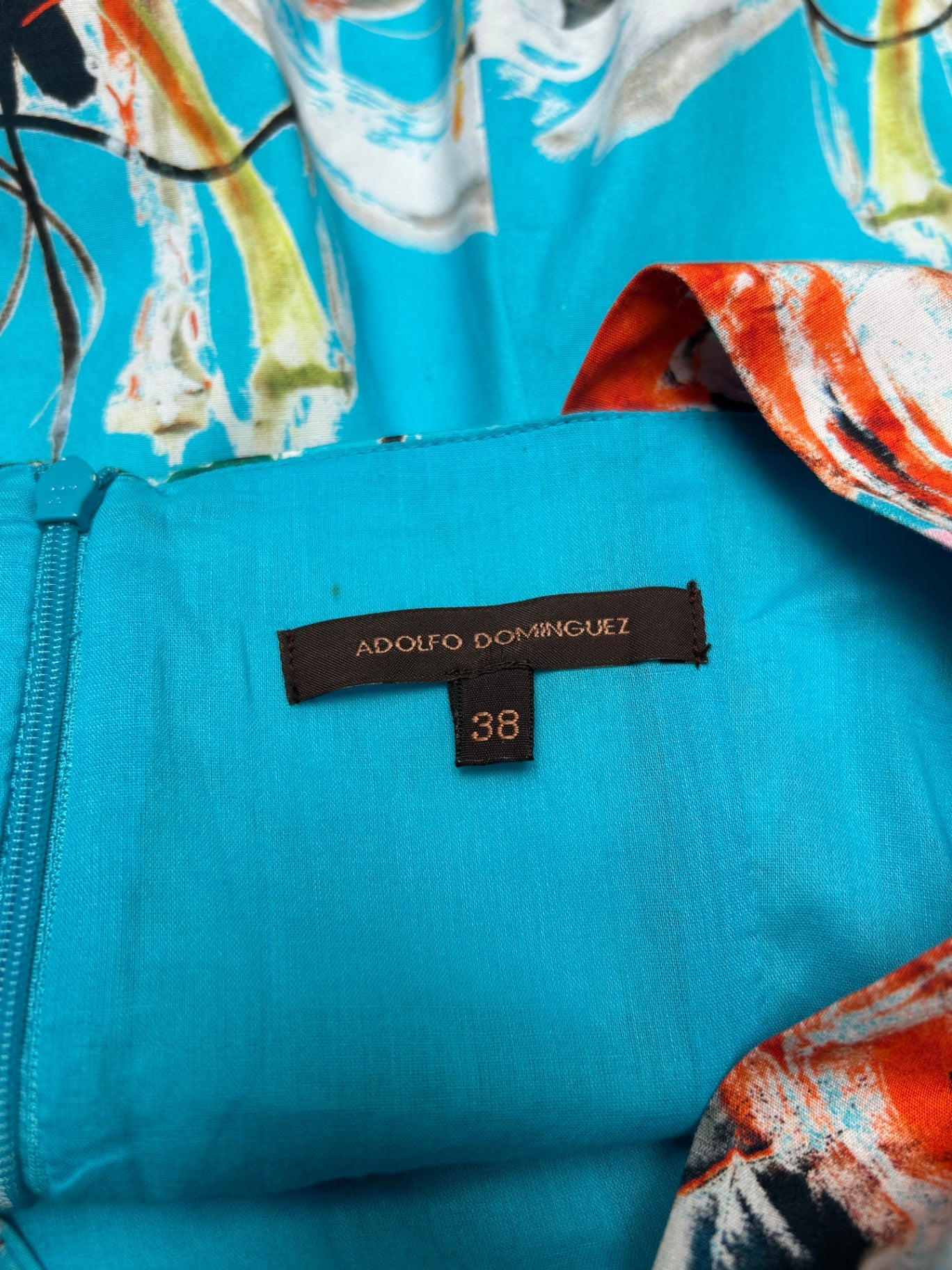 Adolfo Dominguez Dress 36 Blue with multicolored butterfly and abstract prints