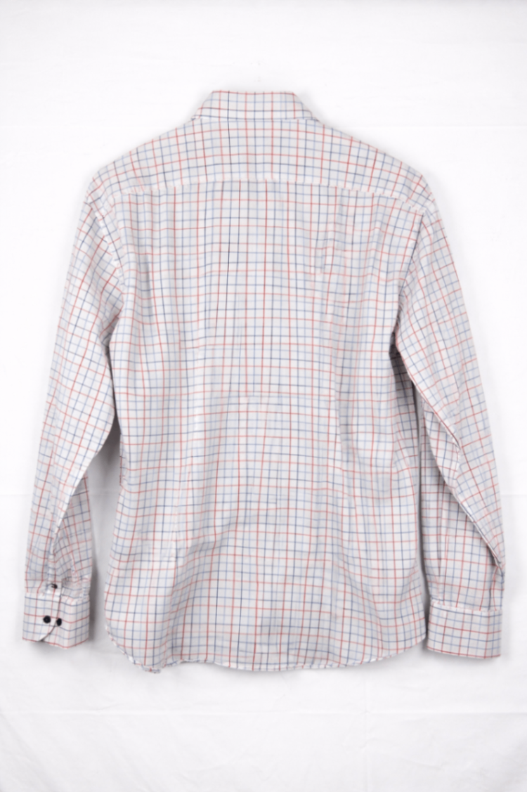 Tommy Hilfiger Shirt 42 16 1/2 White with red and blue checkered pattern