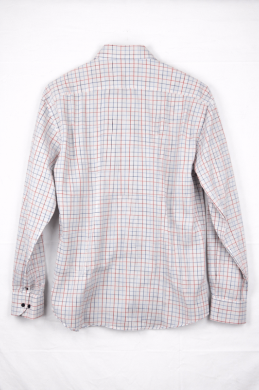 Tommy Hilfiger Shirt 42 16 1/2 White with red and blue checkered pattern