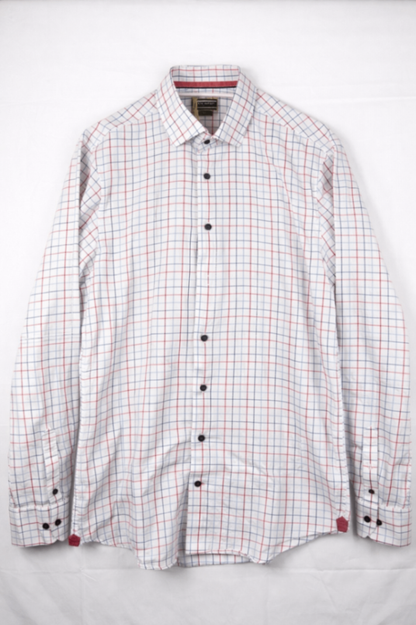 Tommy Hilfiger Shirt 42 16 1/2 White with red and blue checkered pattern