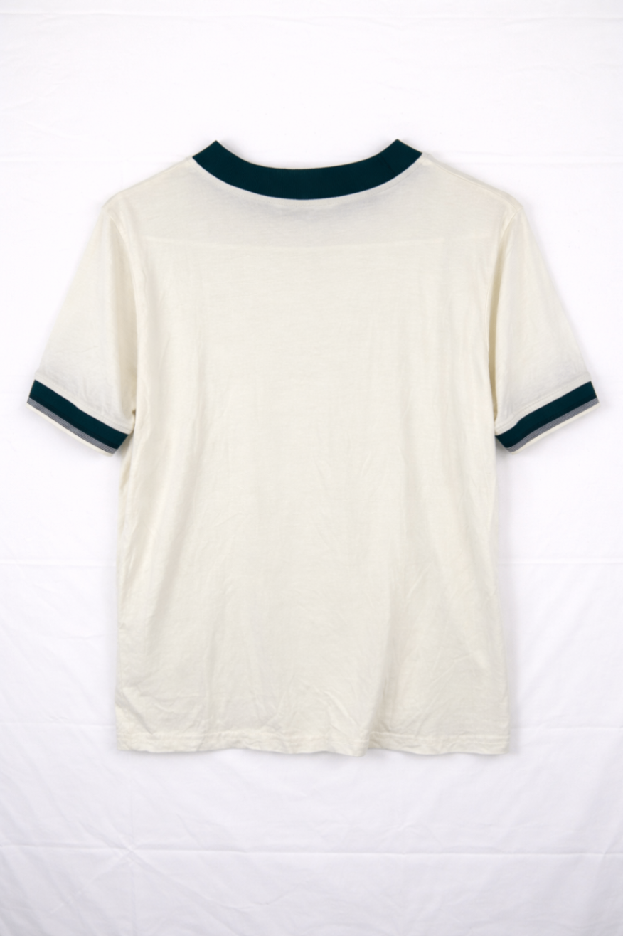 Mango T-Shirt L Cream/Off-white with dark green accents