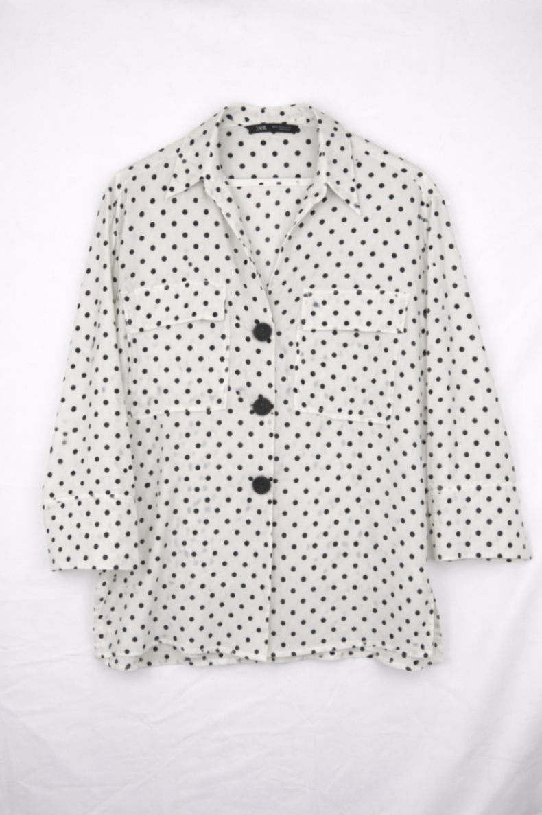 Zara Shirt M White with black polka dots