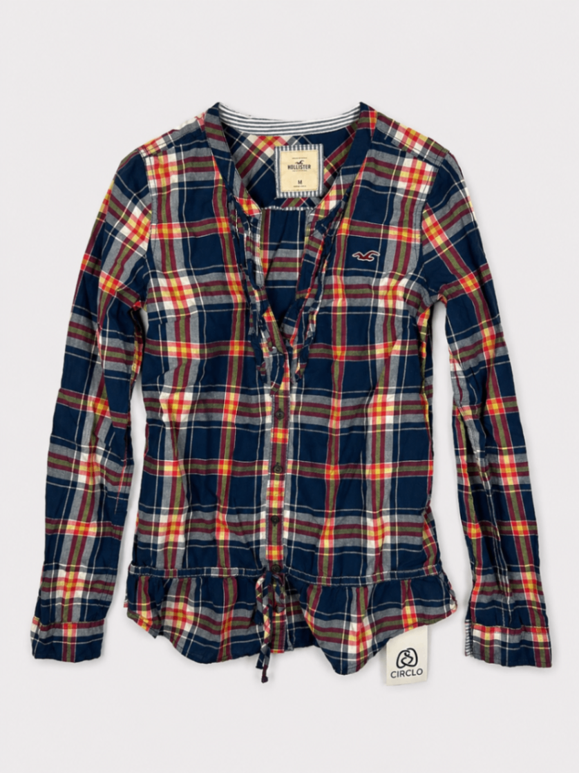 Hollister Shirt M Navy blue with red, yellow, and white plaid pattern