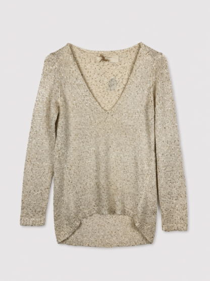 Zara Knit Sweater S Beige with gold sequins