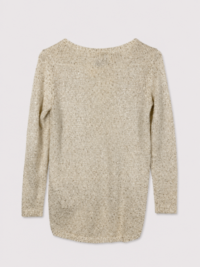 Zara Knit Sweater S Beige with gold sequins